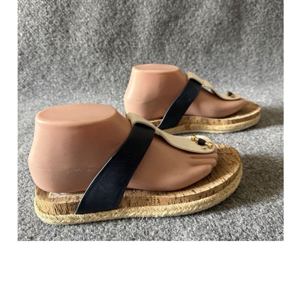 Tory Burch Logo Medallion Thong Sandals White Navy Gold Leather Women’s 8